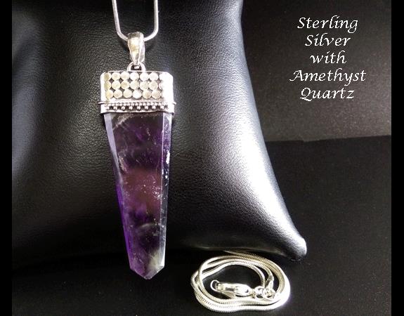 Sterling Silver Pendant with Amethyst Quartz Gemstone - Click Image to Close